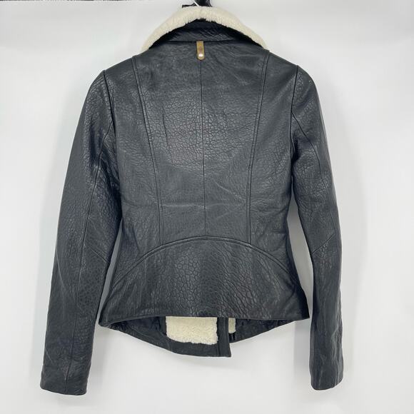 MACKAGE | Black Lambskin Leather Shearling Moto Aviator Jacket XXS - Picture 3 of 16